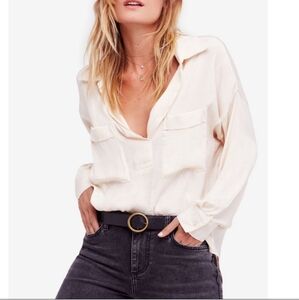 Free People Starry Dreams Knit Blouse Lagenlook Oversized Soft Beach Boho Size L